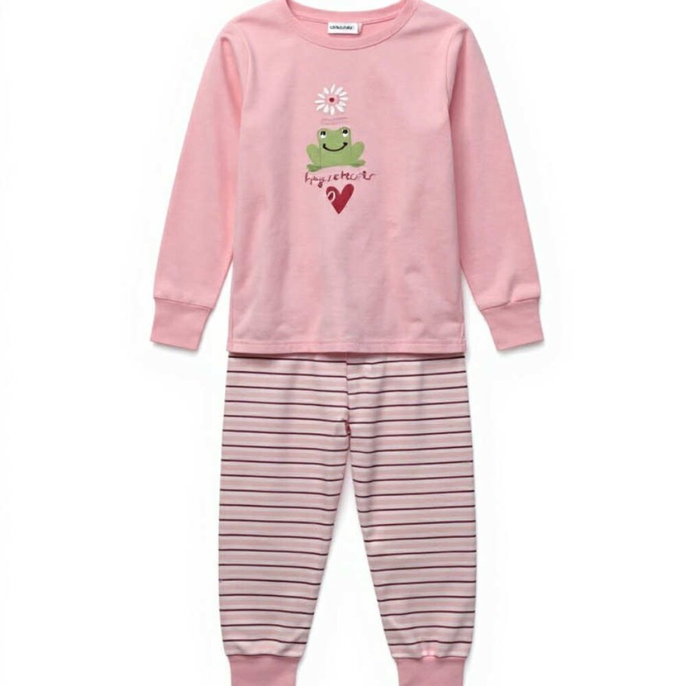 Gymboree NWT Pink Knit Embroidered Frog Heart Top & Striped Pants Pajamas 2T